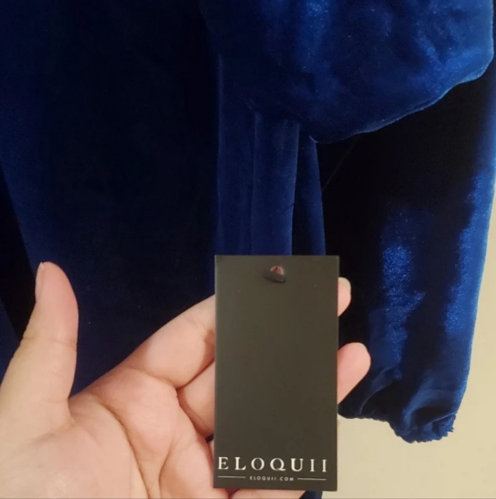 Eloquii Blue Velvet Dress NEW With Tags Size 20 / 22 Plus Size Dress NWT Elegant - Picture 8 of 11